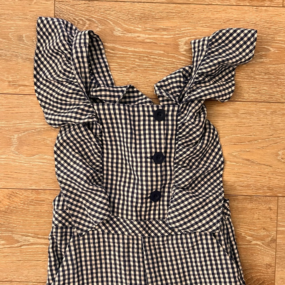 Zara kids Navy and White Gingham Jumpsuit